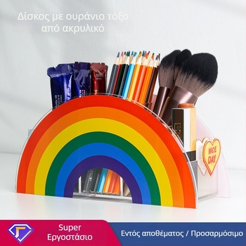 Ακρυλικός κάδος στυλό με ουράνιο τόξο, επιτραπέζιος οργανωτής με καρτούν σχέδιο, μοντέλο BT-02, λογότυπο κατά παραγγελία, δυνατότητα προσαρμογής, διαθέσιμη ιδιωτική ετικέτα