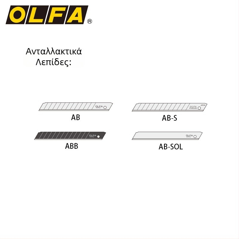 Μικρό χρηστικό μαχαίρι Olfa ailiva 300, λεπίδα 0.38×90×130 mm, υλικό χάλυβας άνθρακα, καθαρό βάρος 85 g