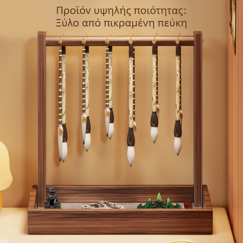 Ξύλινη κρεμάστρα/θήκη για πινέλα καλλιγραφίας, μασίβο ξύλο, μοντέλο 2266793645007440768, Brand Fan Lilin