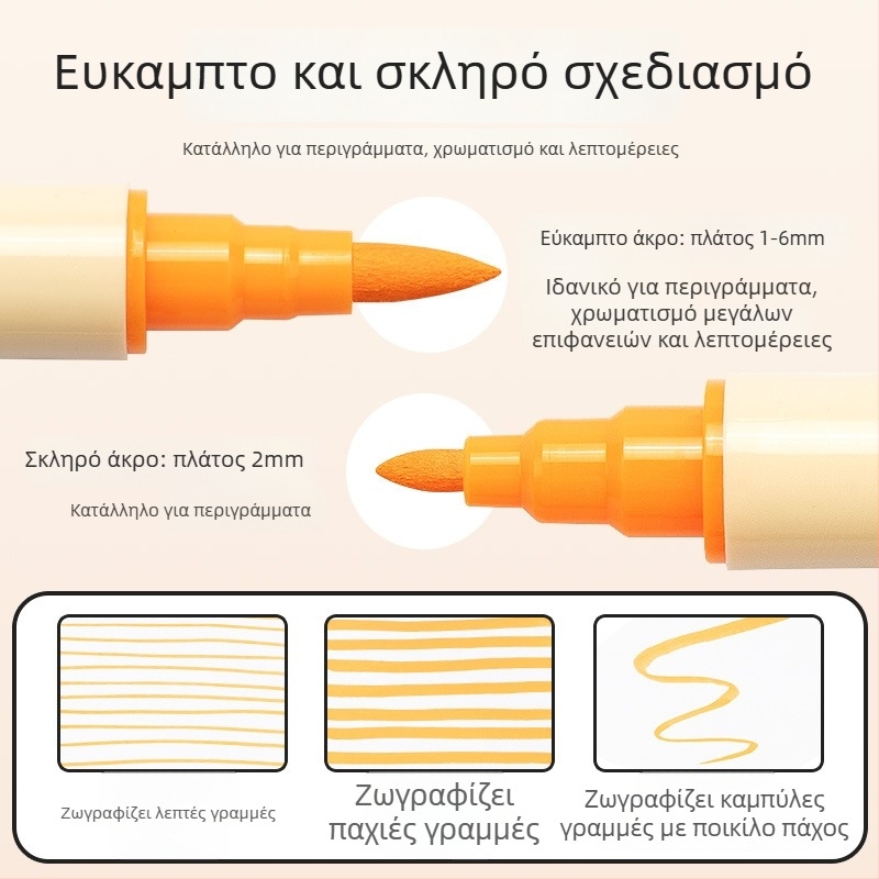 Διπλής όψεως ακρυλικός μαρκαδόρος, με κυκλική άκρη, για σκίτσα και γκράφιτι (Διπλής όψεως, Ακρυλικός, Αδιάβροχος, Γρήγορο στέγνωμα)