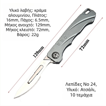 Πτυσσόμενο μαχαίρι από κράμα αλουμινίου, μοντέλο Aluminum quick change knife, μάρκα Nothing