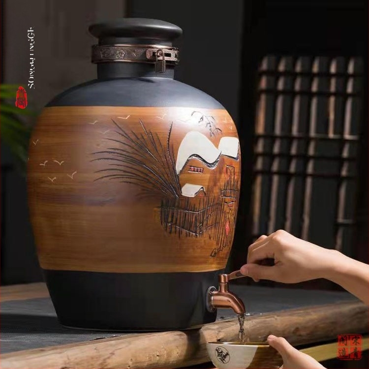 Jingdezhen ρετρό σφραγισμένη κεραμική κανάτα κρασιού με χιονισμένο τοπίο, οικιακό vintage στυλ – διαστάσεις 5 κιλά, 10 κιλά, 15 κιλά και 25 κιλά