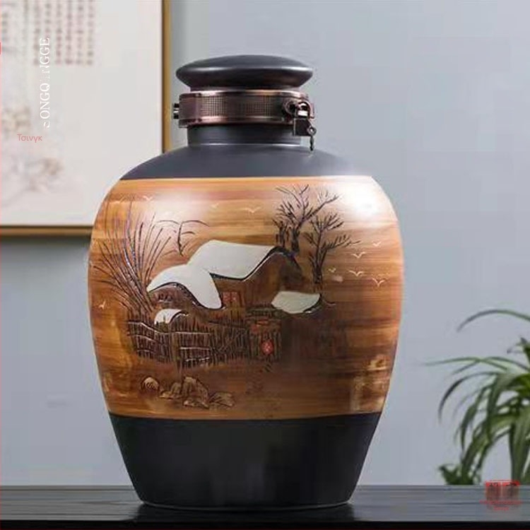 Jingdezhen ρετρό σφραγισμένη κεραμική κανάτα κρασιού με χιονισμένο τοπίο, οικιακό vintage στυλ – διαστάσεις 5 κιλά, 10 κιλά, 15 κιλά και 25 κιλά