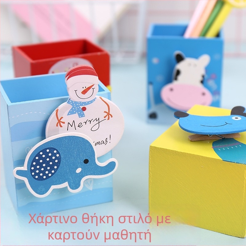 Ξύλινη θήκη στυλό με ζωικό μοτίβο, τετράγωνη μορφή, μοντέλο A182, Meow Ear