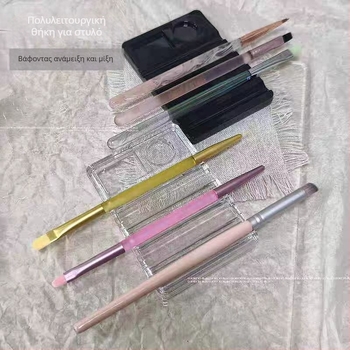 Στήριξη τέχνης νυχιών με διαφανή παλέτα και κρυστάλλινη θήκη για στυλό, δύο σε ένα