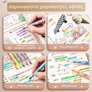 Deli S624 Φθοριώδης μαρκαδόρος επισήμανσης – πλαστικό σώμα, κεκλιμένη κεφαλή, συσκευασμένος σε κουτί