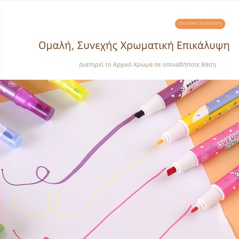 Διπλού άκρου 6‑χρωμος φθοριστικός μαρκαδόρος για μαθητές – χρωματικός marker για επισήμανση και ημερολόγιο