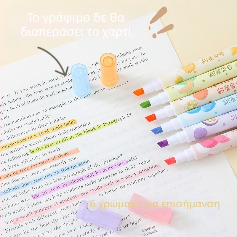 Φθορίζων μαρκαδόρος διπλής κεφαλής με άρωμα φρούτων, μη τοξικός, πλαστικό περίβλημα, λογότυπο κατά παραγγελία