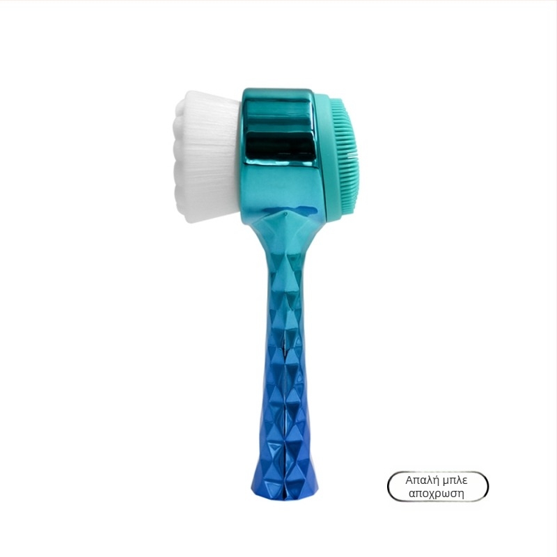 Βούρτσα καθαρισμού προσώπου με ηλεκτροπλατιωμένη λαβή και απαλές κεφαλές από σιλικόνη – διπλής όψεως με βάση στήριξης, για καθαρισμό πόρων και αφαίρεση μακιγιάζ, μη ηλεκτρική, χωρίς δονήσεις, κατάλληλη για όλους τους τύπους δέρματος