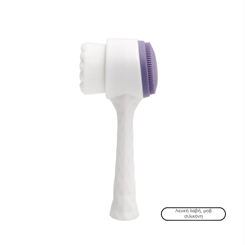 Βούρτσα καθαρισμού προσώπου με ηλεκτροπλατιωμένη λαβή και απαλές κεφαλές από σιλικόνη – διπλής όψεως με βάση στήριξης, για καθαρισμό πόρων και αφαίρεση μακιγιάζ, μη ηλεκτρική, χωρίς δονήσεις, κατάλληλη για όλους τους τύπους δέρματος