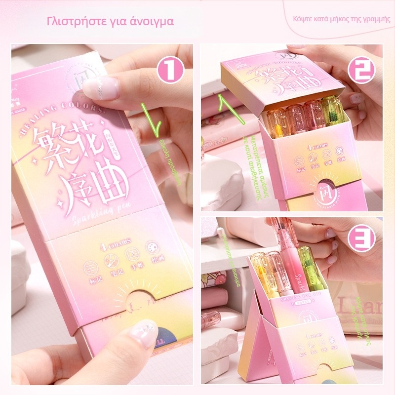 Στυλό highlighter με γκλίτερ για μαθητές, μοντέλο KBX-6363, πλαστικό σώμα, συσκευασία σε κουτί, εκτύπωση λογότυπου, δυνατότητα προσαρμογής