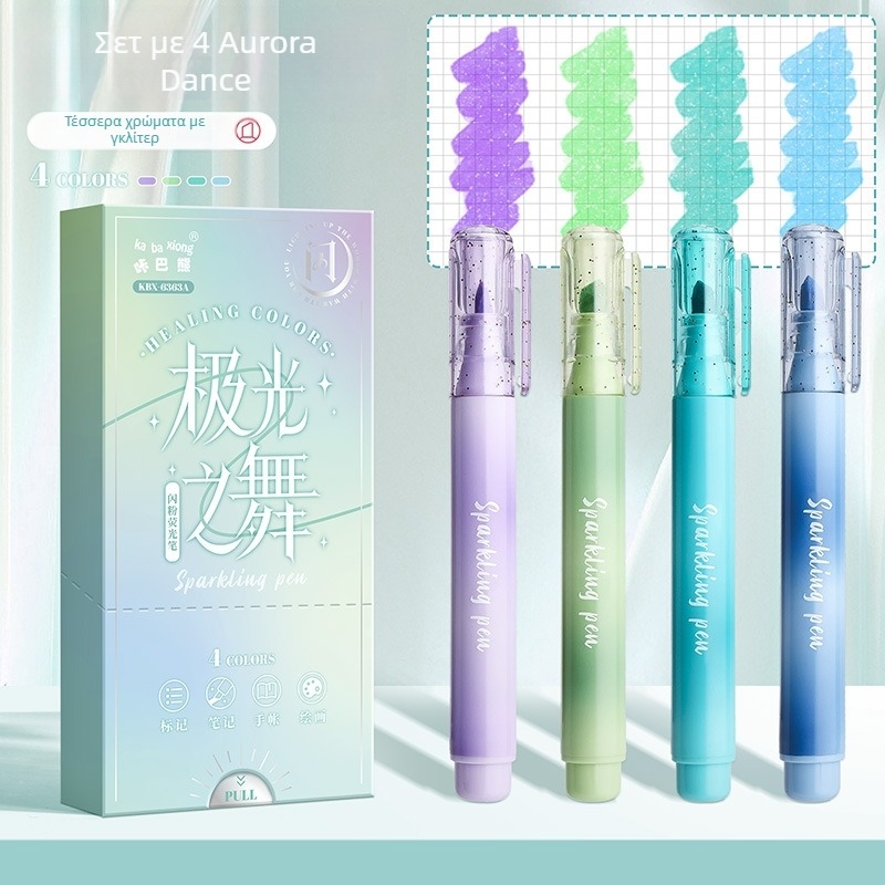 Στυλό highlighter με γκλίτερ για μαθητές, μοντέλο KBX-6363, πλαστικό σώμα, συσκευασία σε κουτί, εκτύπωση λογότυπου, δυνατότητα προσαρμογής