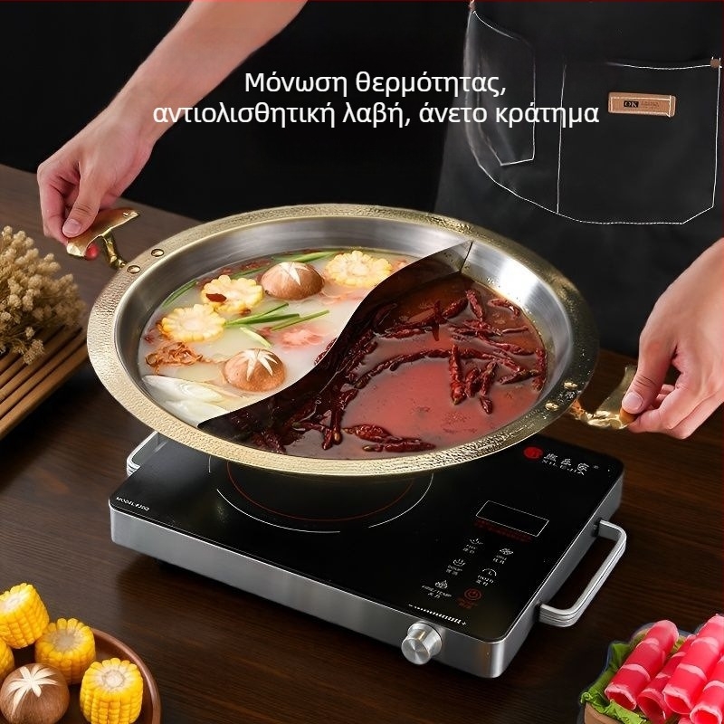 Ανοξείδωτο κατσαρολάκι hot pot για εστιατόρια, συμβατό με επαγωγικούς φούρνους, πολυστρωματικό κάτω, χωρητικότητα 2.1–10 L, βάρος ~2 kg