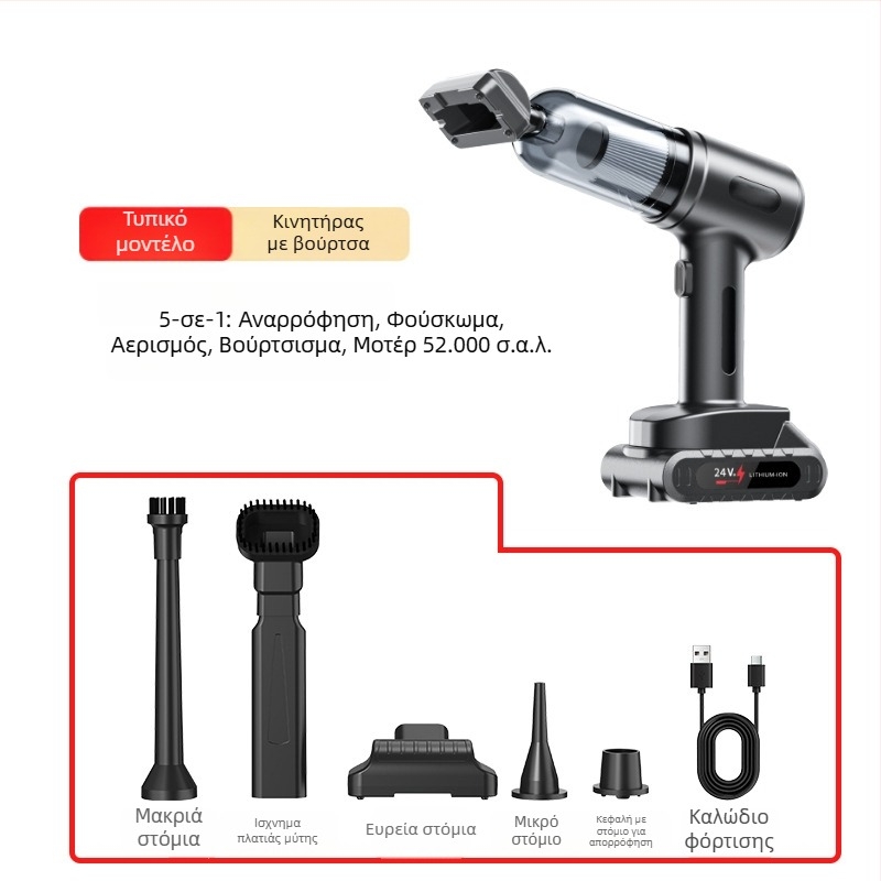 Ασύρματος χειροκίνητος καθαριστής αυτοκινήτου, 7.4V, 50W, 4000Pa, επαναφορτιζόμενος, Huiju Technology