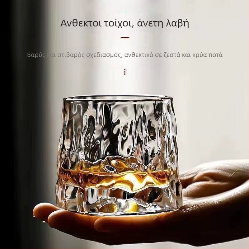 Ποτήρι ουίσκι με περιστρεφόμενο αντιδιαρροικό μηχανισμό, υφή χτυπήματος και σχέδιο με ρίγες, μινιμαλιστικό στυλ, χωρητικότητα 101–200 ml