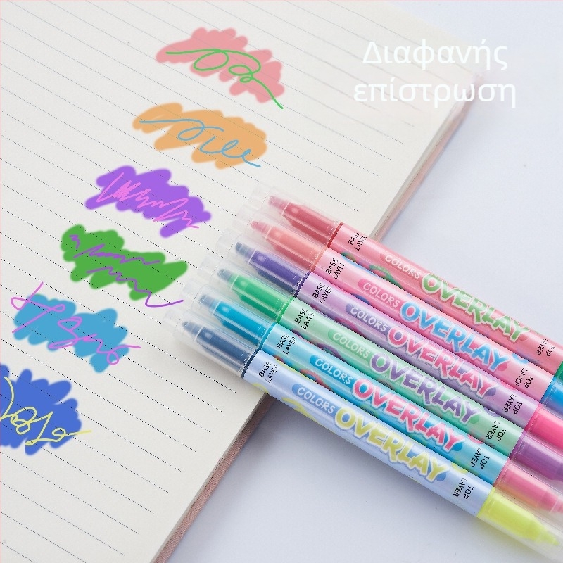Paicai διπλής κεφαλής highlighter marker, δύο χρώματα, μεγάλη χωρητικότητα, μοντέλο FL-2960-6, περίβλημα PP