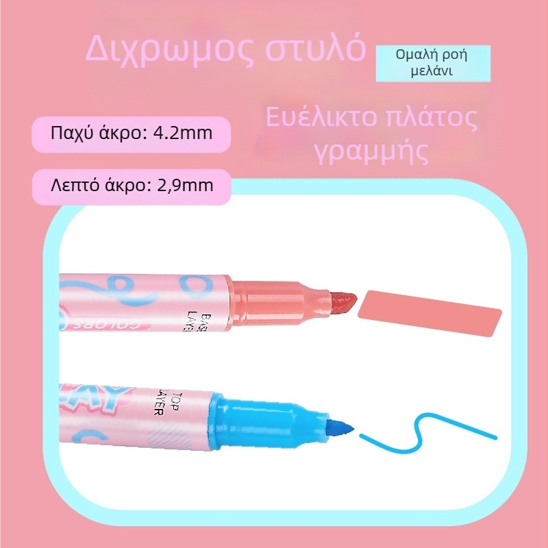 Paicai διπλής κεφαλής highlighter marker, δύο χρώματα, μεγάλη χωρητικότητα, μοντέλο FL-2960-6, περίβλημα PP
