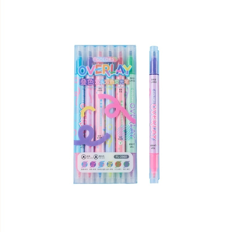 Paicai διπλής κεφαλής highlighter marker, δύο χρώματα, μεγάλη χωρητικότητα, μοντέλο FL-2960-6, περίβλημα PP