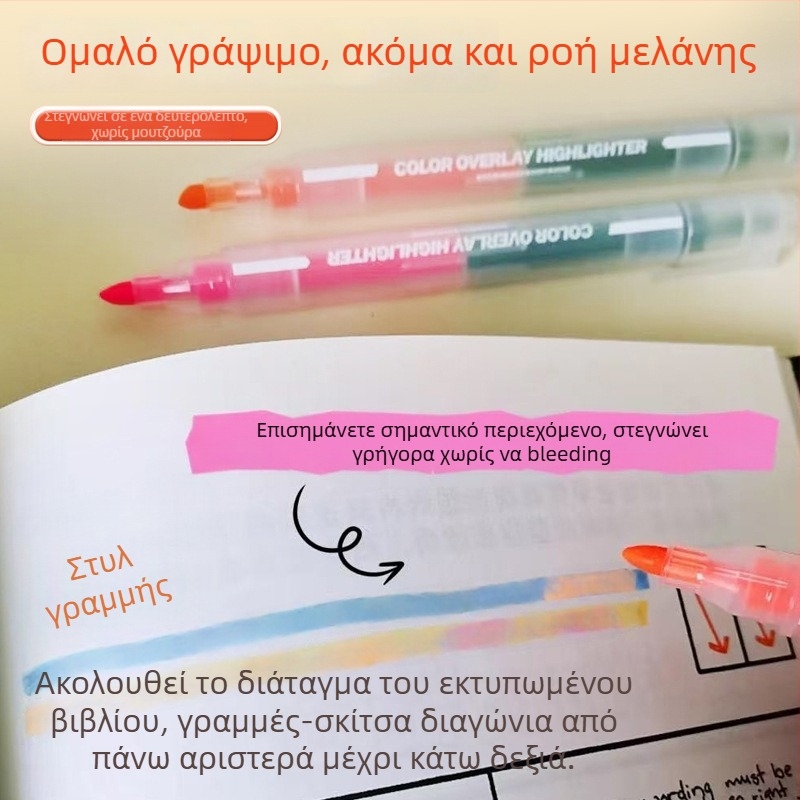 Διπλής άκρης μαρκαδόρος υπογράμμισης με δυνατότητα διαγραφής, σετ 3+3