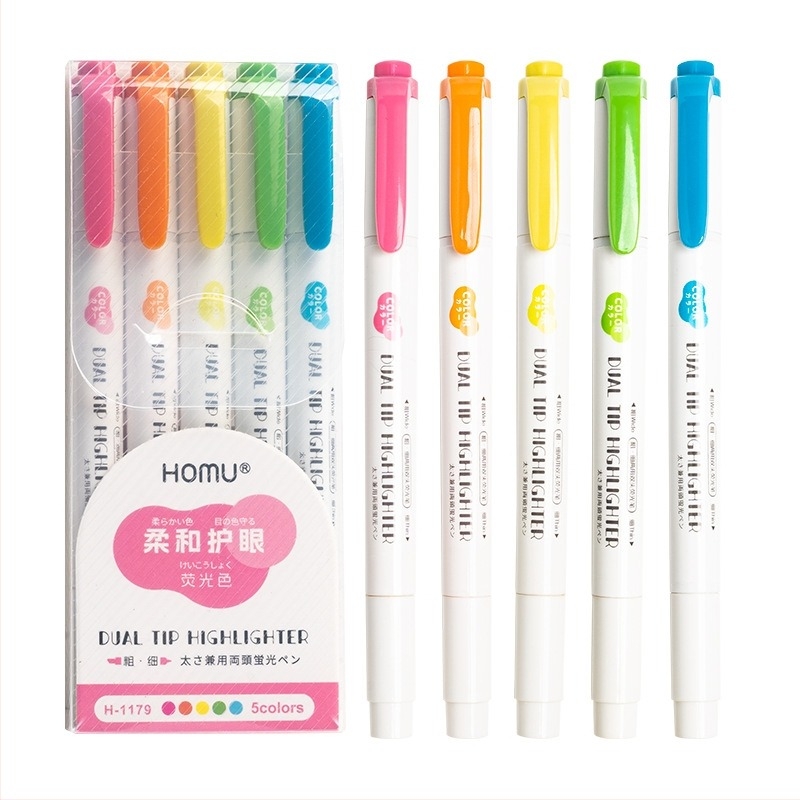 Διπλής άκρης highlighter για μαθητές, Προστασία ματιών, Μοντέλο H-1179, Πλαστικό περίβλημα, PVC συσκευασία
