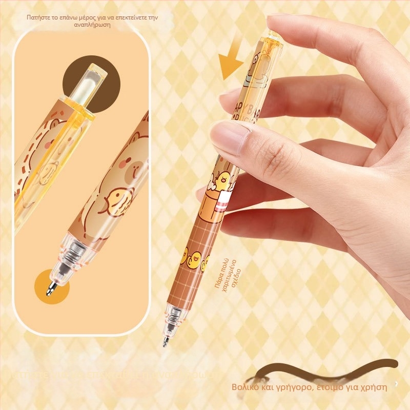 Capybara Cartoon ballpoint στυλό — μηχανισμός πατήματος, πλαστικό σώμα, ακίδα άκρης, ανοξείδωτη άκρη