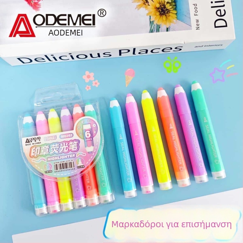 Μαρκέρ εξάγωνου σχήματος με κεκλιμένο άκρο, σετ 6 τεμ., πλαστικό σώμα, μη διαγράψιμο