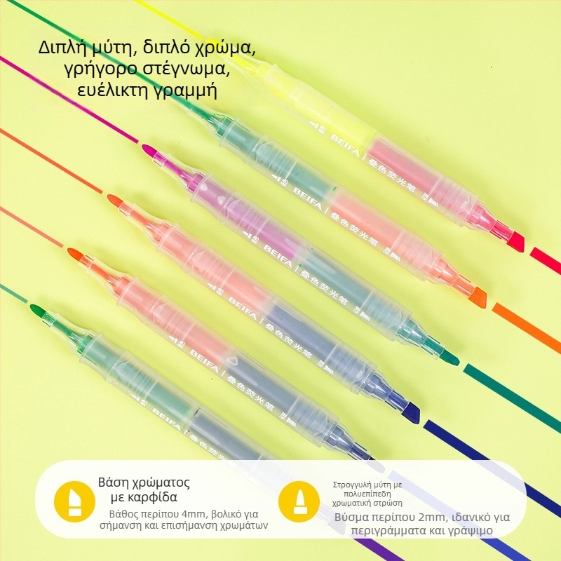 Beifa διπλής όψεως υπογραμμιστής HY76-6B1, πλαστικό περίβλημα, για μαθητές, προστασία ματιών
