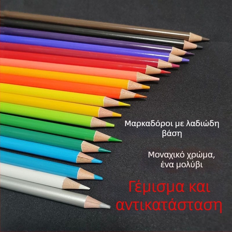 Mingshuo Αντικαταστάσιμο σετ μολυβίων με βάση το λάδι — ξύλινο περίβλημα, μη μετακινούμενο, μονή μύτη