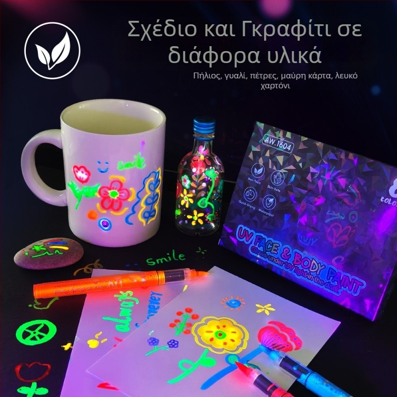 Φωτεινός ακρυλικός μαρκαδόρος με κεκλιμένο άκρο για παιδιά και φοιτητές, πλαστικό περίβλημα, μοντέλο 1604, σετ