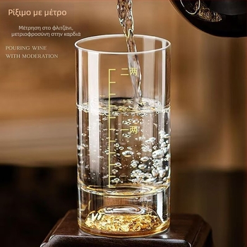 Σετ γυάλινα ποτήρια για οινοπνεύματα με χρυσό φιλμ, Σκανδιναβικό στυλ, 6–10 τεμάχια, 170 g το καθένα, σε συσκευασία χαρτοκιβείου.