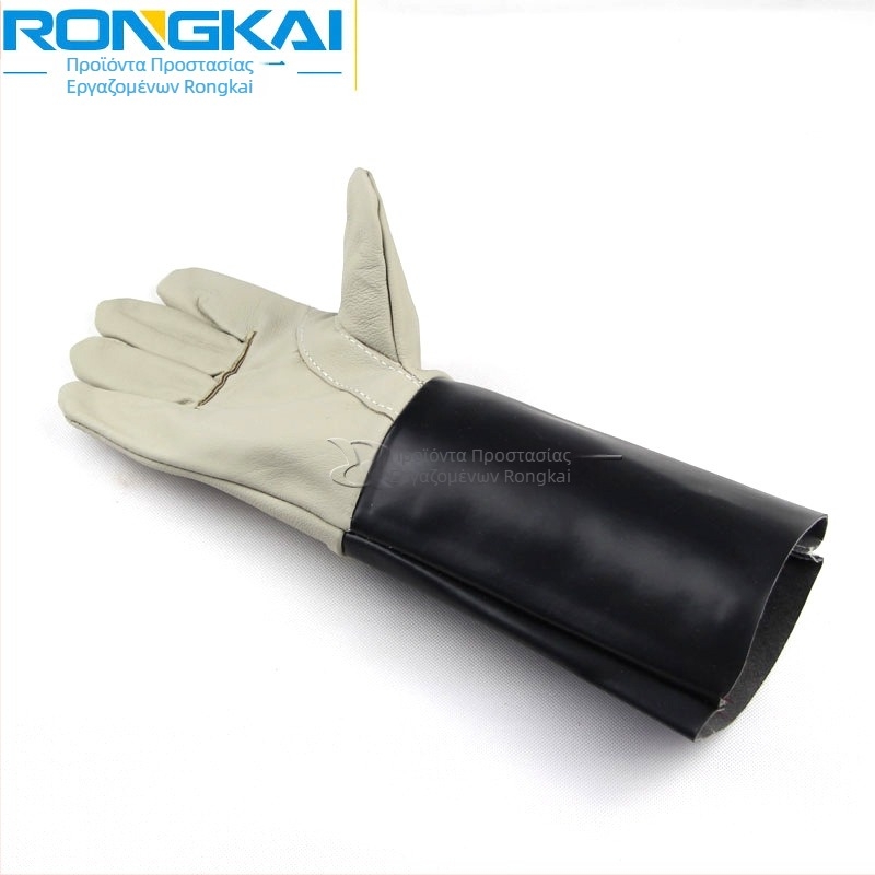 Γάντια συγκόλλησης Rongkai από επιμηκυμένο δέρμα βοδιού, μήκος ~36 cm, ανθεκτικά στη φθορά, θερμική μόνωση