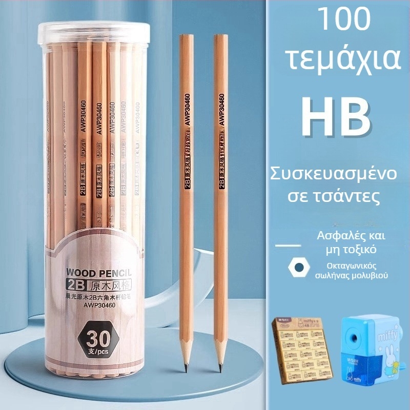 Ξύλινο εξάγωνο μολύβι για παιδιά με 2B/HB γραφίτη — κατάλληλο για μαθητές και ζωγραφική σε νηπιαγωγείο