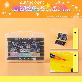 Διπλής άκρης μαρκαδόρος γκλίτερ για παιδιά – πλαστικό περίβλημα, σετ 12/24/36/48 τεμάχια, δυνατότητα εκτύπωσης λογότυπου