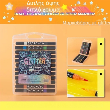 Διπλής άκρης μαρκαδόρος γκλίτερ για παιδιά – πλαστικό περίβλημα, σετ 12/24/36/48 τεμάχια, δυνατότητα εκτύπωσης λογότυπου