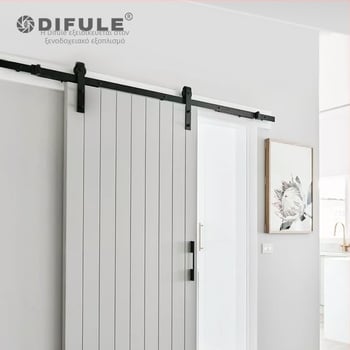 Σύστημα πόρτας τύπου barn με ράγα και τροχούς, μοντέλο DFL-GC001, χάλυβας άνθρακας, φινίρισμα ηλεκτροφόρησης, φορτίο έως 150 kg, κατάλληλο για πόρτες barn, γραφείου, κουζίνας