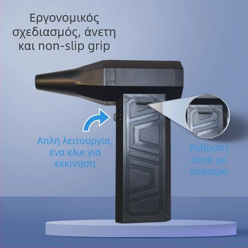 Χειροκίνητος ανεμιστήρας με μοτέρ χωρίς ψήκτρες, 6+ λεπίδες, ενσωματωμένη μπαταρία 4000–6000 mAh, 3 ρυθμίσεις ταχύτητας, θόρυβος 45–50 dB