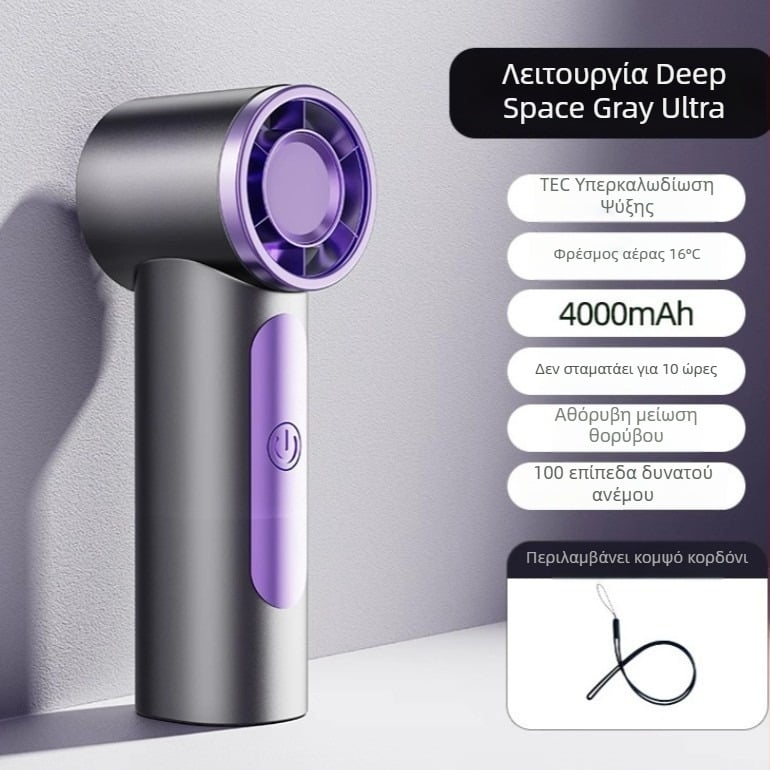 Φορητός ανεμιστήρας USB με μοτέρ brushless, ενσωματωμένη μπαταρία λιθίου, φόρτιση USB, ψηφιακή οθόνη, 6 ταχύτητες