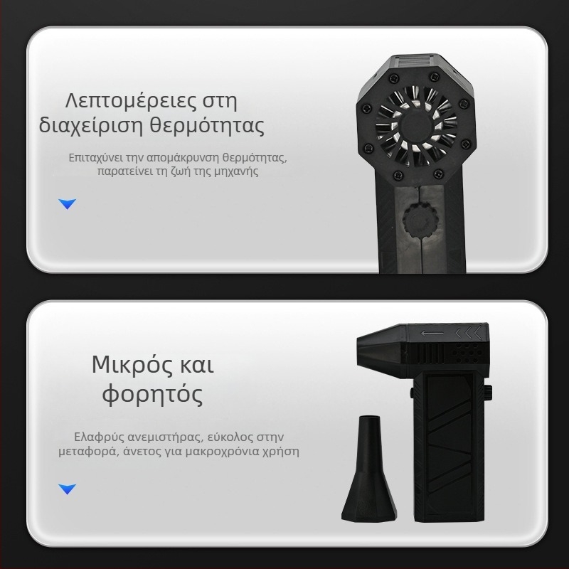 Χειροκίνητος ανεμιστήρας με brushless κινητήρα, ενσωματωμένη μπαταρία 6000mAh, 6 ταχύτητες ροής αέρα, 6 λεπίδες, θόρυβος 36–45 dB
