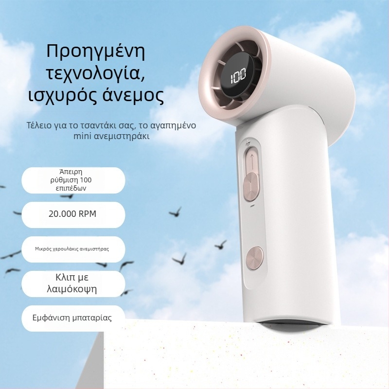 Μίνι φορητός ανεμιστήρας USB με ψηφιακή οθόνη, τσέπης για εξωτερικούς χώρους, 5 λεπίδες, 100 επιπέδων ρύθμισης ταχύτητας, υψηλή ταχύτητα