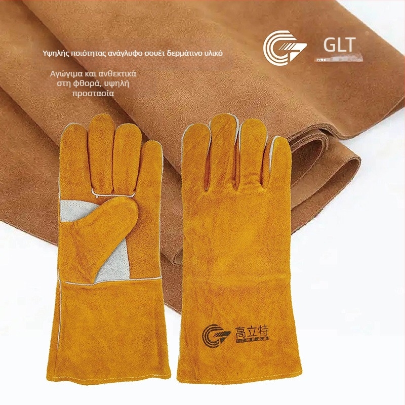 Γάντια συγκόλλησης από δέρμα βοδινού για ηλεκτροσυγκόλληση – φλογοανθεκτικά, προστασία από σπινθήρες, AQ6103-2007