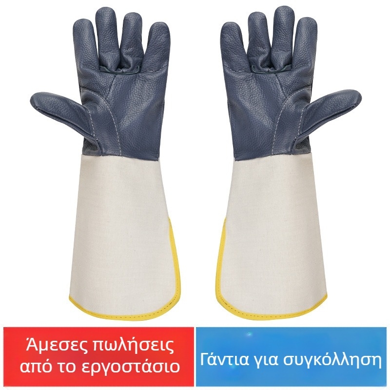 Γάντια συγκόλλησης από καμβά και δέρμα με επεκτεινόμενη μανσέτα, κατάλληλα για συγκόλληση και λείανση