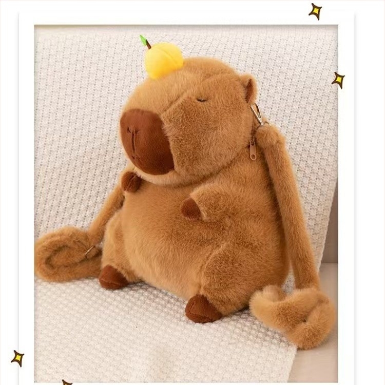 Λούτρινο σακίδιο καπιβάρα με καρικατούριστο σχέδιο, μεγάλο χώρο, γέμισμα PP βαμβάκι, κοντό βελούδινο ύφασμα