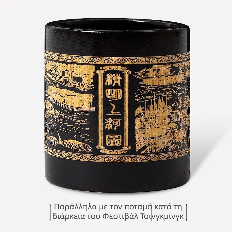 Κυκλική μολυβοθήκη από μπαμπού με λαξευτό σχέδιο, ρετρό κινεζικό στυλ γραφείου, εκτύπωση λογοτύπου και δυνατότητα προσαρμογής