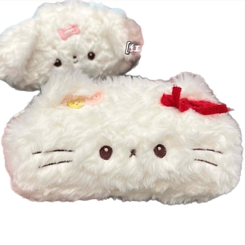 Τσάντα για μολύβια από βελούδινο ύφασμα με σχέδιο γάτας, μεγάλη χωρητικότητα, γέμισμα PP βαμβάκι, κοντό plush, κατάλληλη για ηλικίες 7–14 ετών