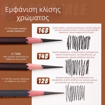Μολύβια σκίτσου Marie’s C7104 για αρχάριους — 12B, 14B, 16B, ματ φινίρισμα, με άνθρακα για καλλιτεχνικές εξετάσεις