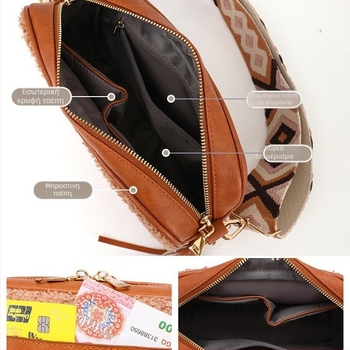 Γυναικεία PU crossbody τσάντα, οριζόντιου τετράγωνου σχήματος, κλείσιμο με φερμουάρ, πολυεστερική επένδυση, εσωτερική τσέπη με φερμουάρ