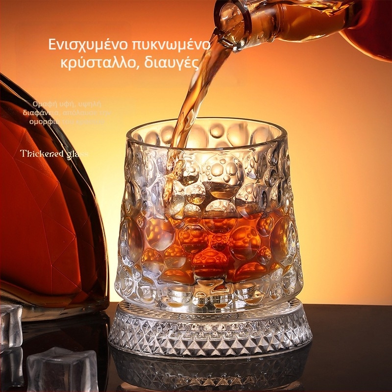 Ποτήρι ουίσκι με κρυστάλλινο κάτω μέρος που γυρίζει, κρυσταλλικό γυαλί, χωρητικότητα 201–300 ml, ήπιο πολυτελές στυλ, περιστρεφόμενο δάπεδο