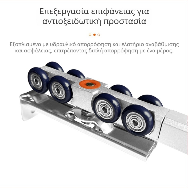 Διπλής κατεύθυνσης τροχός αποσβεστήρας για συρόμενες πόρτες — ανοξείδωτος χάλυβας, Ø28 мм, άξονας Ø5 мм, φορτίο 75–95 kg, κατάλληλο για ξύλινες, γυάλινες και πόρτες από ανοξείδωτο χάλυβα