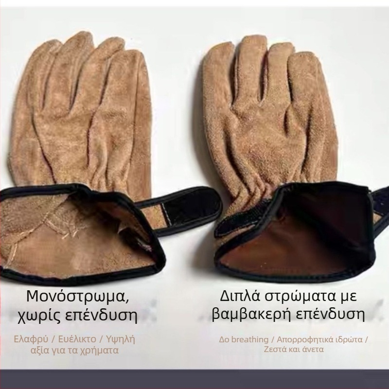 Γάντια συγκόλλησης από δέρμα βοοειδών — ανθεκτικά στη φθορά, στη θερμότητα και στη φλόγα, αντιδιάτρητα για εξωτερική χρήση
