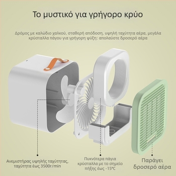 Ανεμιστήρας Ice Crystal – Επιτραπέζιος, επαναφορτιζόμενος μίνι ψύξης, 3 ταχύτητες, ενσωματωμένη μπαταρία 1000–1200 mAh, USB τροφοδοσία, θόρυβος κάτω από 36 dB